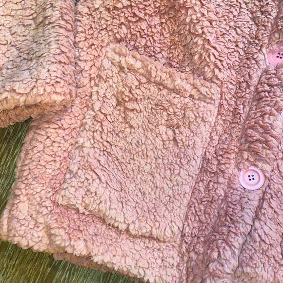 NWT Small Pink Faux Fur Vegan Teddy Jacket Mauve Dusty Coat Shacket Shaggy‎ - Picture 3 of 5